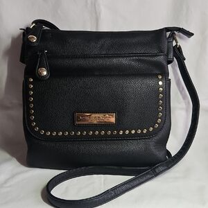 Andrew Marc Black Crossbody Bag with Gold Studs